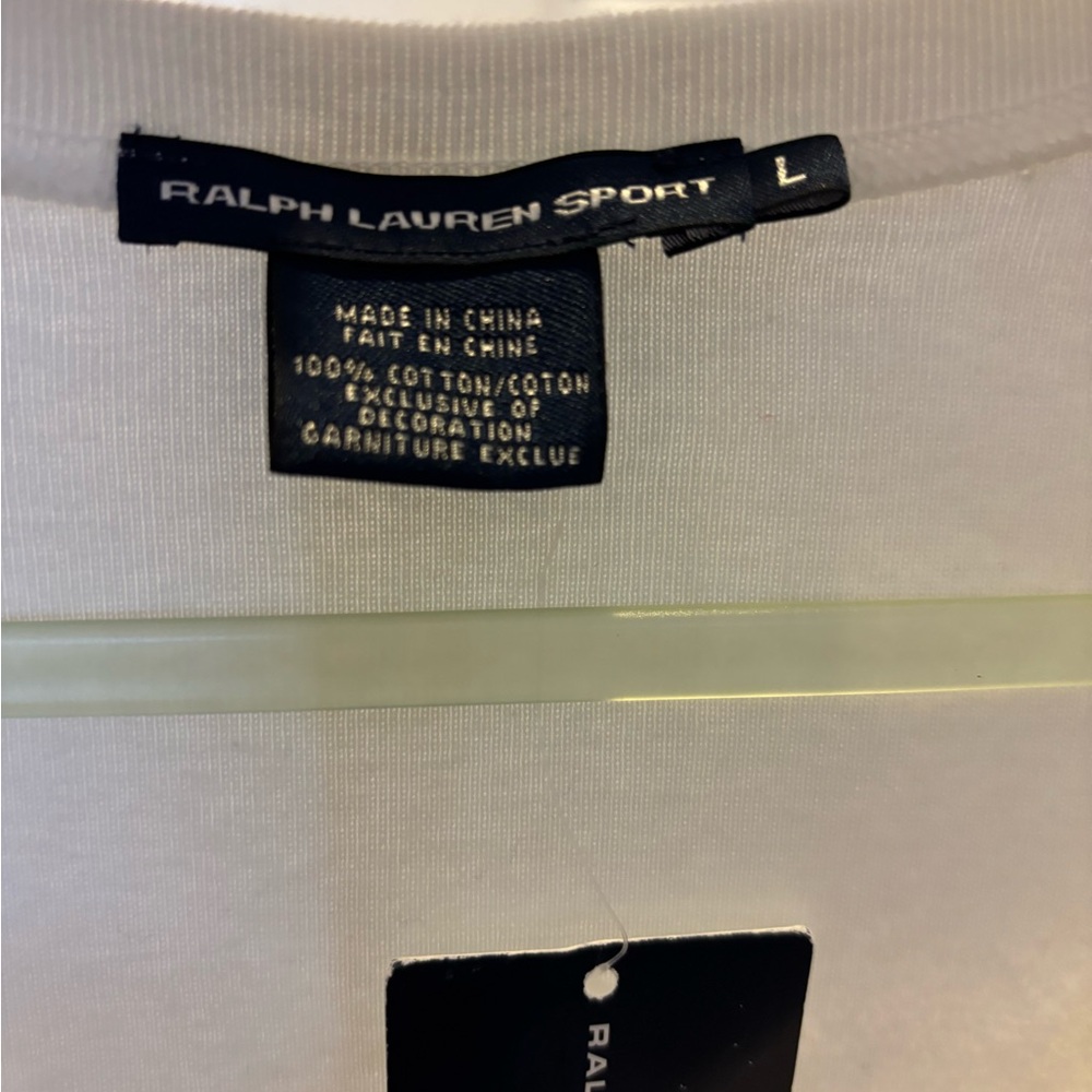 Ralph Lauren Sport White V-Neck Tee with Purple Logo - Picture 4 of 4